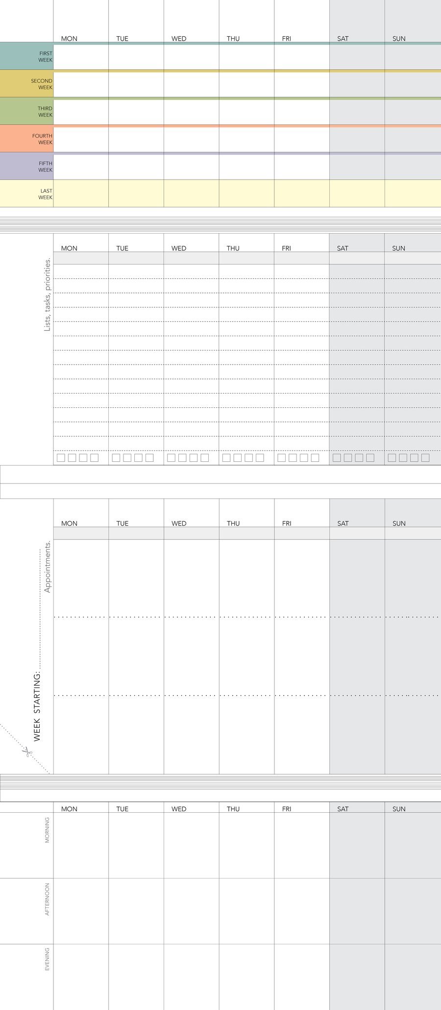 WeekDate Whenever weekly paper planner — full open spread
